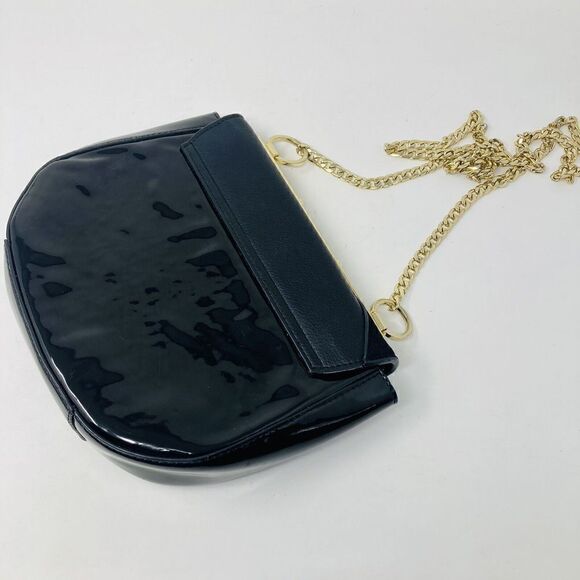 Kate Landry Black Patent Leather Handbag Purse Shoulder Bag Gold Chain Strap - Picture 2 of 7